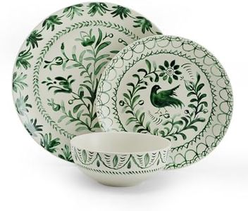 Fitz and Floyd Sicily Green 12 Piece Dinnerware Plate Bowl Set, Service for 4