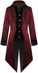 Crubelon Men's Steampunk Vintage Tailcoat Jacket Gothic Victorian Frock Coat Uniform Halloween Costume, Red, Small