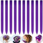 10 Pcs Colored Hair Extensions, 22 Inch Clip in Hair Extensions for Women Girls and Kids, Multi-colors Party Highlights Clip in Hair Extensions Human Hair (17Purple)