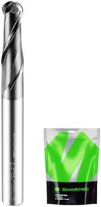 SHARPRO Carbide Ball Nose End Mill 2 Flute 1/4 Inch SHK. and Cutting Dia. 3D Carving, High-Speed and Deep Cutting, AlCrN Coated, Apply for Alloy Steel, Stainless Steel and Various Cast Iron.