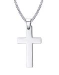 VNOX Cross Necklace Stainless Steel Simple Plain Cross Pendant Necklace with 60cm Cuban Chain (Stainless Steel(Silver))