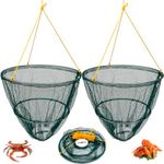 Crystals Crab Drop Net with Spring Loaded Bait Holder, 11m Rope with 30 cm Netting Trap, Bait Clip, Bait Bag, Line Handle, Crab Fishing Net for Family Kids and Holiday Fun, Green – (Set of 2)