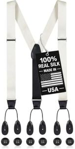HOLD'EM 100% Silk Suspenders Men Y-Back Fancy Solid Button End-Ivory XL