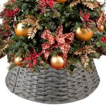 Christmas Tree Collar 26'' D Handmade Artificial Rattan Wicker Tree Collar Basket Christmas Woven Tree Ring Stand Base Cover for Holiday Decoration-Round Gray