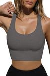 iGENJUN Women's Sports Bras for Women with Removable Pads Workout Bra Racerback Scoop Neck Padded Low Impact Yoga Bra,XL,Gray