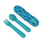 Bentgo Kids Utensil Set - Reusable Plastic Fork, Spoon & Storage Case - BPA-Free Materials, Easy-Grip Handles, Dishwasher Safe - Ideal for School Lunch, Travel, & Outdoors (Shark)