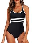 Aleumdr Women's Color Block One Piece Athletic Swimsuit Sports Training Cheeky High Cut Bathing Suits Black Medium