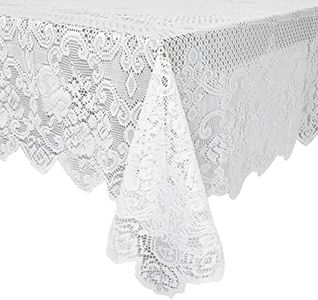 Juvale White Lace Tablecloth for Rectangular Tables, Vintage Style Wedding Table Cloths for Reception, Baby Shower, Birthday Party, Formal Dining, Dinner Parties (60 x 97 Inches)