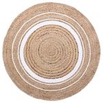 Kuber Industries Hand Woven Braided Carpet Rugs|Round Traditional Spiral Design Jute Door mat|Mat for Bedroom,Living Room,Dining Room,Yoga,60x60 cm,(White)