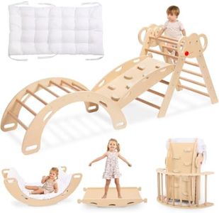 WINGYZ Pikler Triangle Set, Montessori Foldable 8-in-1 Jungle Gym with Reversible Animal Slide, Patent-Protected Climbing Set, Safe 2.35" Gap ASTM F963 Standards for Toddlers 18 Months-5 Years (Teak)