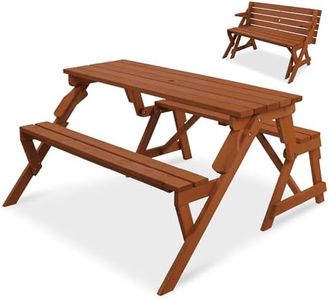 Best Choice Products 2-in-1 Transforming Interchangeable Outdoor Wooden Picnic Table Garden Bench for Backyard, Porch, Patio, Deck w/Umbrella Hole - Acorn