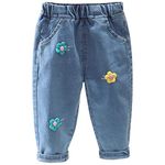 Baby Little Girl Jeans,Elastic Waist Cute Printed Denim Pants Toddler Fashionable Jeans Summer Spring Trousers Harem Pants for Toddler Girls (Blue-2, 4-5 Years)