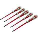 C.K Dextro VDE Slim GLO Set of 5 Phosphorescent Screwdrivers SLP & PZ, Glow in the Dark Thin Slotted Pozidriv PZ1 PZ2 SL, Electricians Insulated Screwdriver Sets, Electrical Terminal Tools T49283PD