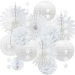 White Paper Christmas Snowflake Decorations White Tissue Paper Pom Poms Flowers Paper Honeycomb Balls Lanterns Star Garland for Winter Christmas Wedding Party Decorations