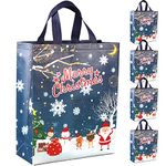 DOJoykey 5pcs Christmas Tote Bags, Blue Non-woven Fabric Gift Bags Large Size with Handle for Xmas Gift Delivering Shopping Party Decoration