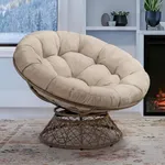 Bme 46 Inch Large Ergonomic Papasan Chair in Beige Featuring a Soft, Thick Density Cushion, Bee-Designed Base, Durable Steel Frame, and 360-Degree Swivel, an Ideal Living Room Chair for Comfort