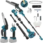 8 Inch Mini Chainsaw with Extension Pole and 30 mm Electric Secateurs Compatible with Makita 18V Battery, 4-in-1 Garden Tool Set Maximum Range up to 4.57 m for Tree Trimming Pruning (No Battery)