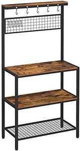 Vasagle Industrial Kitchen Baker's Rack, Kitchen Unit with Storage Shelves, 10 Hooks and Metal Mesh Shelf, Microwave Oven Utensils Shelf, 84 x 40 x 170 cm, Rustic Brown KKS17BX