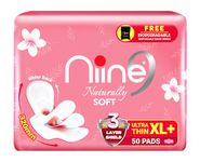 NIINE Naturally Soft Ultra Thin XL+ Sanitary Napkins for Heavy Flow (Pack of 1) 50 Pads with Free Biodegradable Disposal Bags