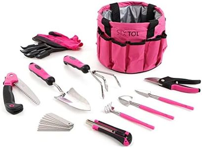 SIXTOL Garden Pink Lot de 10 Outils de Jardin 10 Accessoires de Jardin en Acier Inoxydable Sac de Jardin Pratique comme Cadeau Femme pour Jardinier Femme