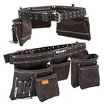 Eshazu Professional Leather Tool Belt - Carpenter Tool Belt - Pouches Tool Leather - Tool Belt for Carpenters with 12 Pockets, Hammer Loop - Suitable for Electricians - Accommodates Waist up to 52”