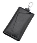 Heshe Leather Key Case Wallets Unisex Keychain Key Holder Ring with 6 Hooks Snap Closure - Black -