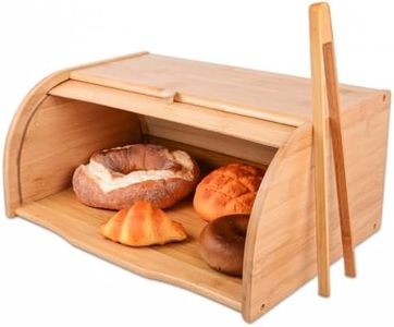 Bread Box with Bread Clip, Bamboo Bread Bin for Kitchen Countertop, Extra Large Capacity Bread Keeper, Farmhouse Food Storage Roll Top, Kitchen Food Storage Container