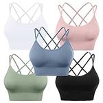 Evercute Cross Back Sport Bras Padded Strappy Criss Cross Cropped Bras for Yoga Workout Fitness Low Impact, ⑥black White Blue Green Pink 5 Pack, Large