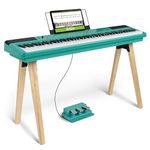 Alesis Recital Home Digital Piano with 88 Hammer Action Weighted Keys, Stand, Pedals and Lessons, Turquoise