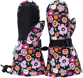 JAN & JUL Toddler Girls Waterproof Snow Mittens, Insulated (Winter Flowers, S: 2-4Y)