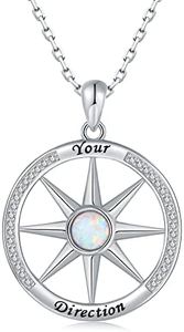 925-Sterling-Silver Opal/arrow/hollow/CZ Compass Necklace/bracelet for Women - Inspirational Nautical Dream Compass Pendant，White Gold Plated Necklaces with Cubic Zirconia Graduation Christmas Jewelry Gifts, Metal, Cubic Zirconia