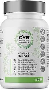 CYB | Vitamina B Complex | 180 Comprimidos 6 Meses - Biotina Vitamina B12/B6/B3/B1 Ácido Fólico - Suplemento Vegano - Complejo B - Testeado en Laboratorio