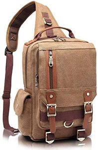 KAUKKO Canvas Messenger Bag Cross Body Shoulder Sling Backpack Travel Hiking Chest Bag (Khaki)