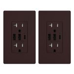 ELEGRP 30W 6.0 Amp 3-Port USB Wall Outlet, 20 Amp Receptacle with USB Type C & Type A Ports, USB Charger for iPhone/iPad/Samsung/LG/HTC/Android Devices, UL Listed, w/Wall Plate, 2 Pack, Matte Brown