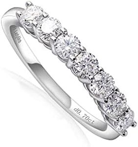 Ladylike Moissanite Wedding Band for Women 925 Sterling Silver Wedding Rings 0.7ct D Color VVS1 Lab Created Half Eternity Stackable Anniversary Rings for Her, Sterling Silver, Moissanite
