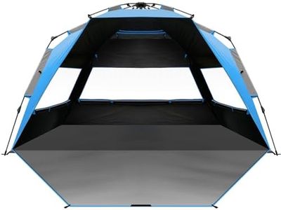 OutdoorMaster Beach Tent with Dark Shelter Technology, Portable Sun Shade Shelter 4 Person, Pop Up Beach Tents with UPF 50+ UV Protection, 9.5mm Thick Pole, 3 Ventilating Mesh Windows -Blue