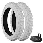 (2 Sets) 18” x 2.125 Kids Bike Replacement White Tires and Tubes - Compatible with Most 18” Kids Bikes Like RoyalBaby, Joystar, and Dynacraft - Made from BPA/Latex Free Butyl Rubber