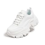 LUCKY STEP Women Chunky Platform Dad Black Casual Lace-Up Walking Sneaker(White,11 B(M) US)