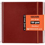 MENORAH - Square Spiral Sketch Book for Artist - 180 GSM - 100 Pages/50 Sheets -Square Sketchbook for Drawing,Painting, Watercolor, Acrylics, Gouache -Metal Spiral Bound -(30.0 x 30.0 cm) -Red