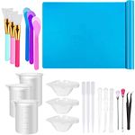 Resin Tools Set 22pcs, A3 Large Silicone Sheet, 100 ml Measuring Cups, Silicone Mixing Cups, Silicone Brushes Stir Sticks Mixing Spoons for Epoxy Resin Crafts Painting (Blue)