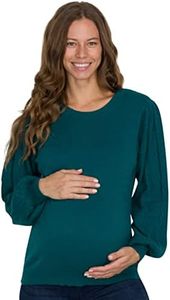 Eliana Cable Knit Sleeve Maternity Sweater - Pregnancy Sweater - Maternity Sweaters, Spruce Green, X-Small