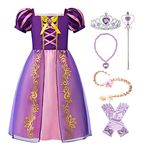 ReliBeauty Girls Dress Puff Sleeve Princess Costume, Purple(with Accessories), 11 Y