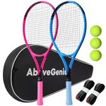 AboveGenius Neon Pink & Blue Tennis Rackets 2 Pack for Adults - 27" Lightweight Aluminum Tennis Racquet Set with 3 Balls & Bag - Stylish Matte Pop-Color Starter Kit for Couples & Friends