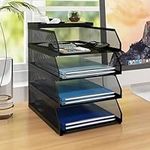 Natwind 4-Tier Stackable Paper Tray, Metal Mesh Desktop Organizer, Paper Sorter, Letter Trays,File Document Storage Rack for for Home, Office, School (Black)