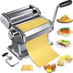 Pasta Maker Machine, Homemade Stainless Steel Manual Roller Pasta Maker With Adjustable Thickness Settings Sturdy Noodles Cutter with Clamp for Spaghetti, Fettuccini, Lasagna or Dumpling Skins