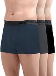 Freecultr Men's Underwear Anti Bacterial Micromodal Airsoft Trunk - Non Itch No Chaffing Sweat Proof - Size XL Pack of 3-Ash Grey,Prussian Blue,Pot Black