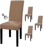 Lukzer 4Pc Spandex Elastic Dining Chair Cover Removable & Washable Seat Case Stretchable Universal Protective Slipcover Chair Protector (Textured Dark Beige Checked Design)