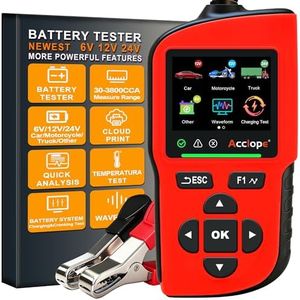 Acclope BT90 PRO 2-360Ah Battery Tester with Cloud Printing, 30-3800 CCA, 6V/12V/24V Digital Analyzer, SOH/SOC/Volt/Res/Cranking&Charging Test, Real‑Time Ambient Temp, AGM/EFB/Gel/Li (RED-Black)