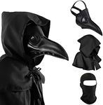 Halloween Plague Doctor Mask Plague Doctor Costume Obito Mask Steampunk Halloween Mask Horror Scary Halloween Mask Costume Props for Party Prom Halloween Gifts Set（3-pc Set） (Black), 12 inches