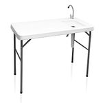 CAMP SOLUTIONS Portable Folding Camping Sink Table with Faucet and Fish Cleaning Table with Sink and Faucet, Heavy Duty Fillet Table with Hose Hook Up, for Dock Beach Patio Picnic